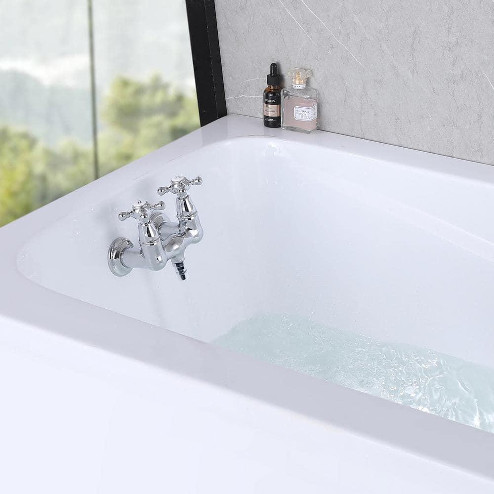 SUMERAIN Wall Mount Tub Faucet Vintage Leg Tub Filler 3-3/8 Inch Center High Flow Chrome