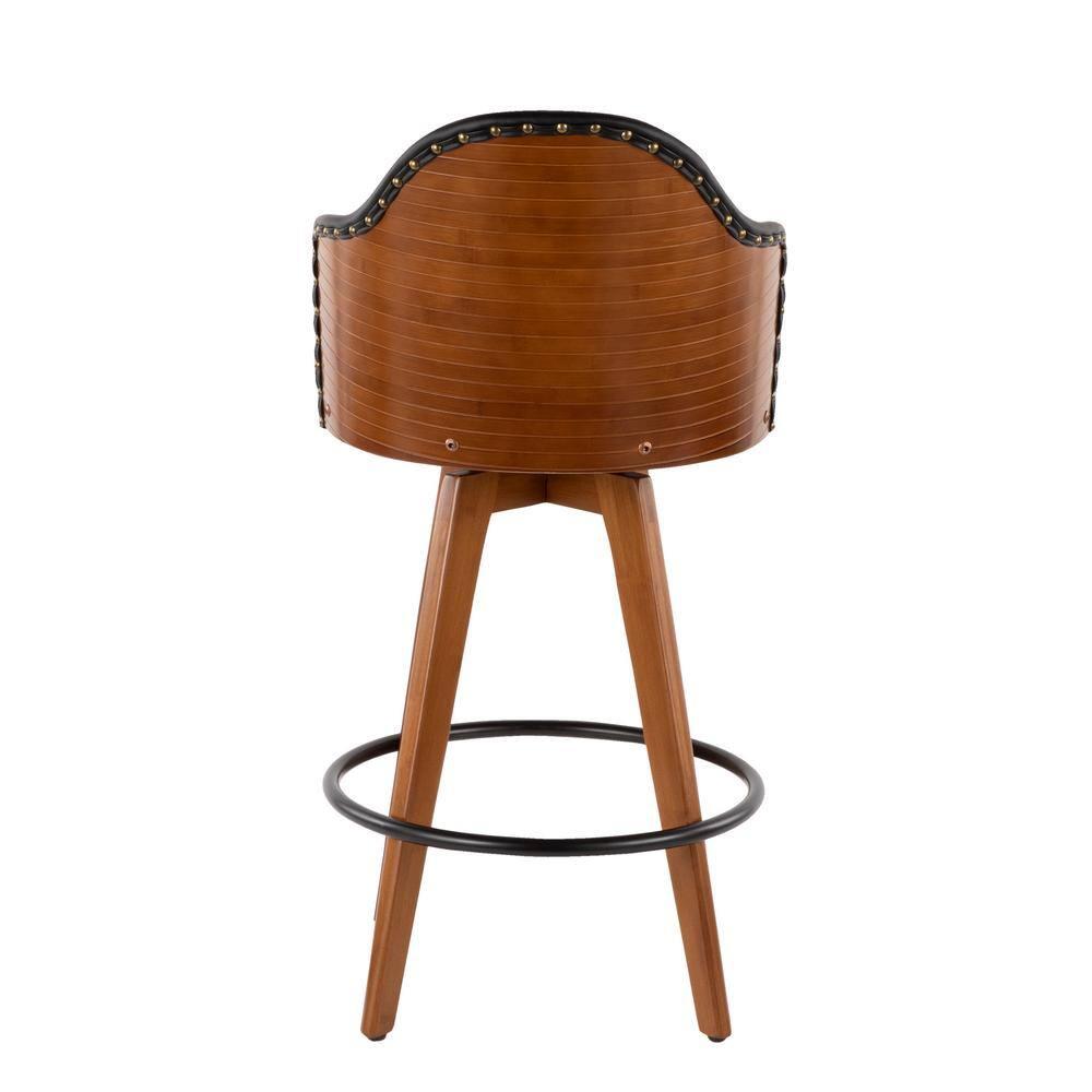 LumiSource Walnut Bamboo, Black PU, Black Metal, Brass Metal Ahoy Counter Stool