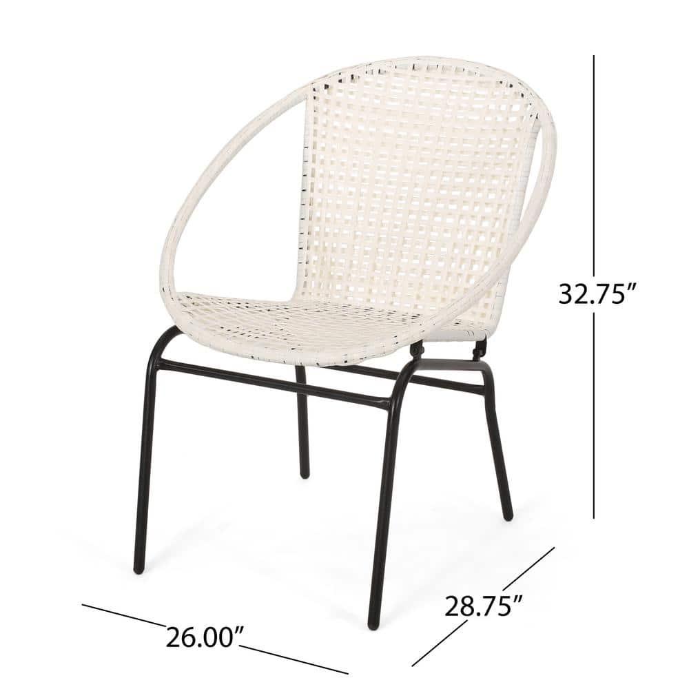 Cing Outdoor Modern 2 Seater Faux Rattan Chat Set, White and Black