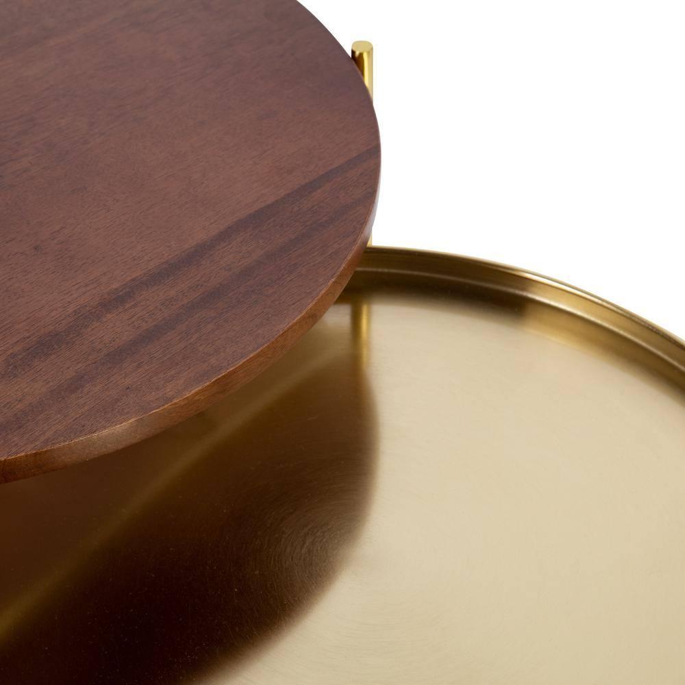 Kate and Laurel Ulani Round Wood Nesting Table, 2 Piece, Walnut Brown and Gold