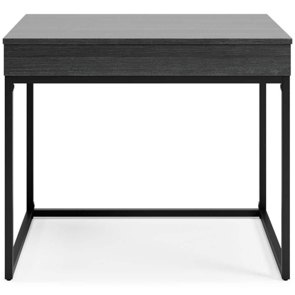 Benjara Yasmin Home Office Lift Top Desk, Dark Gray Wood, Black Metal, 36 Inch