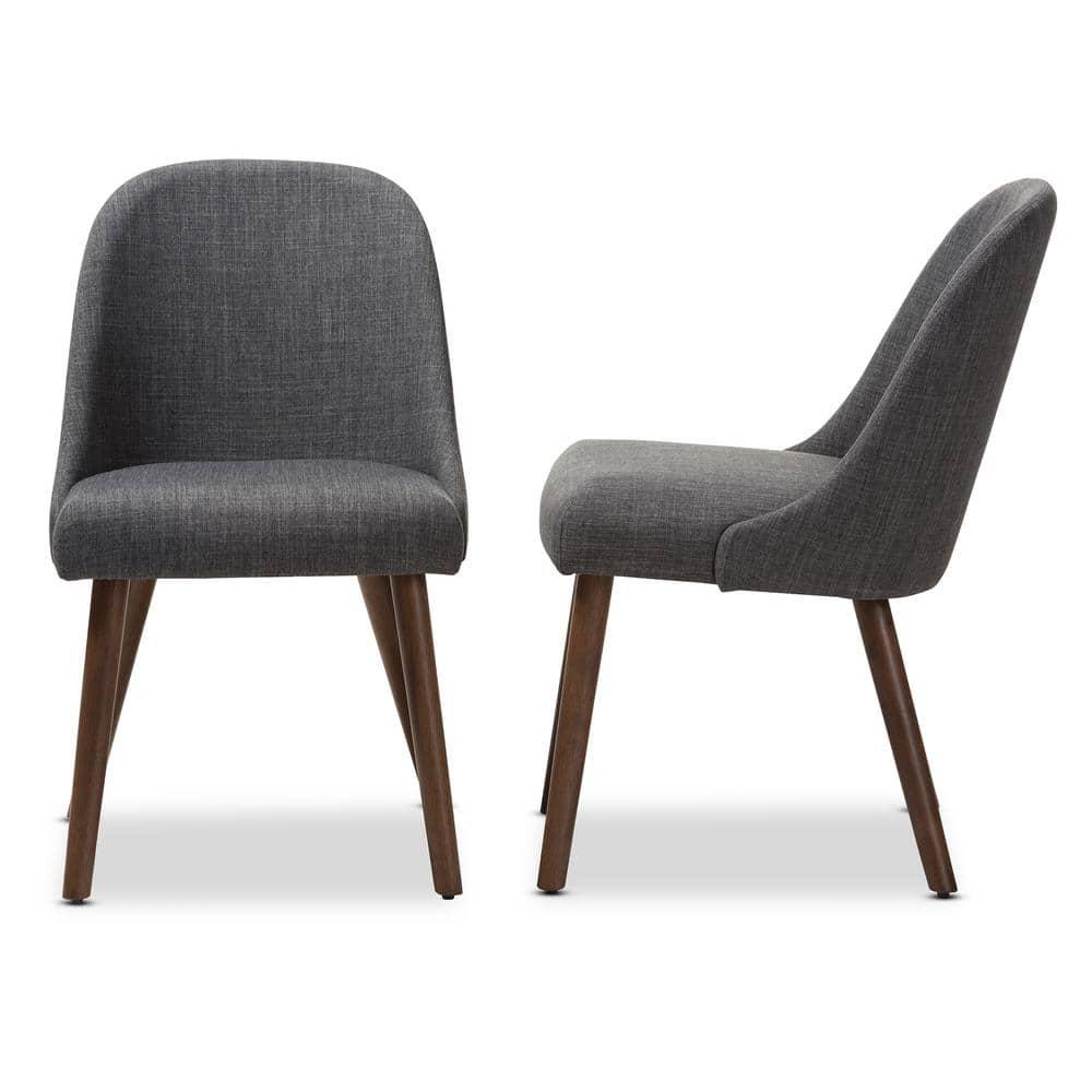 Set of 2 Cody Mid Century Modern Dining Chairs - Baxton Studio: Walnut, Fabric Seat, Foam-Padded, Retro Look