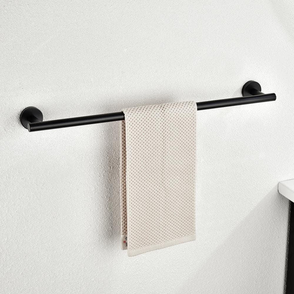 6 PCS Bathroom Hardware Set, Including 16" Hand Towel Bar, Toilet Paper Holder, Towel Ring, Robe Towel Hooks, Bathroom Accessories Kit(Matte Black)