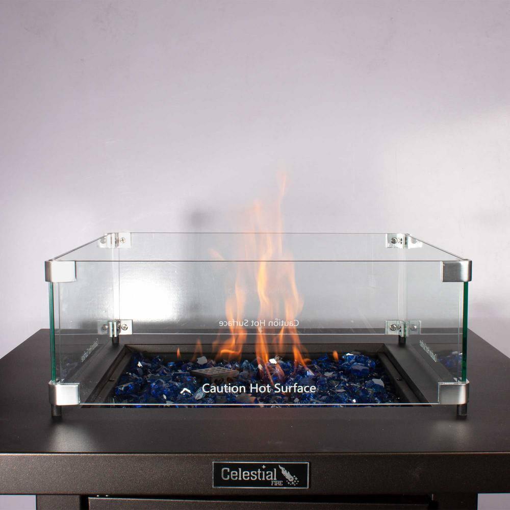 Celestial Fire Glass Square Fire Pit Wind Guard
