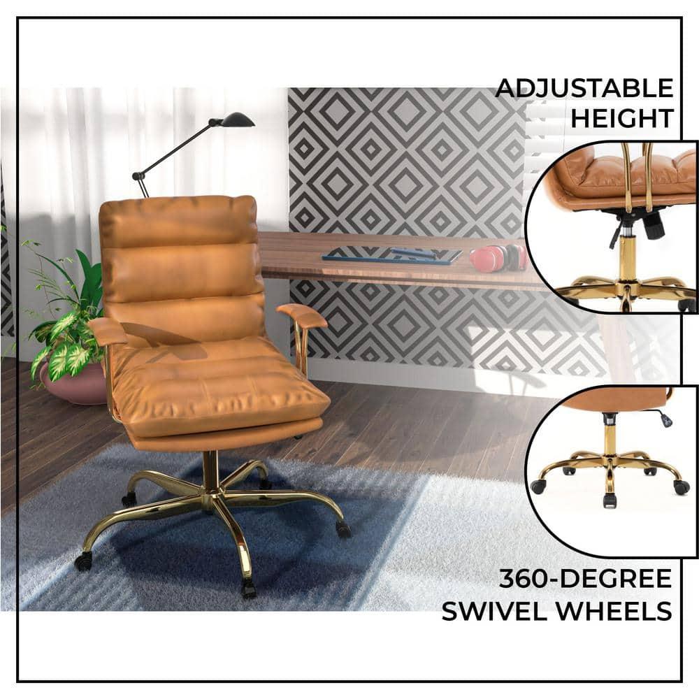 LeisureMod Regina Modern Padded Leather Adjustable Executive Office Chair with Tilt & 360-Degree Swivel – Brown – Ergonomic High-Back Desk Chair for Home and Office Comfort