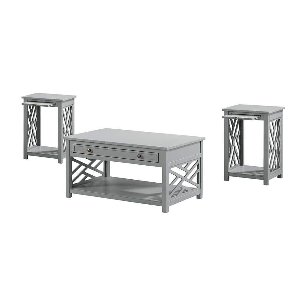 Alaterre Coventry 36" Coffee Table with Drawer and Two End Tables with Tray, Set of 3