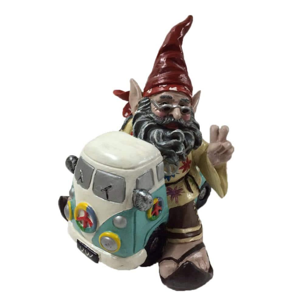 HomeStyles Nowaday Gnome Hippie Jerry "Peace Man" on VW Bus Garden Statue