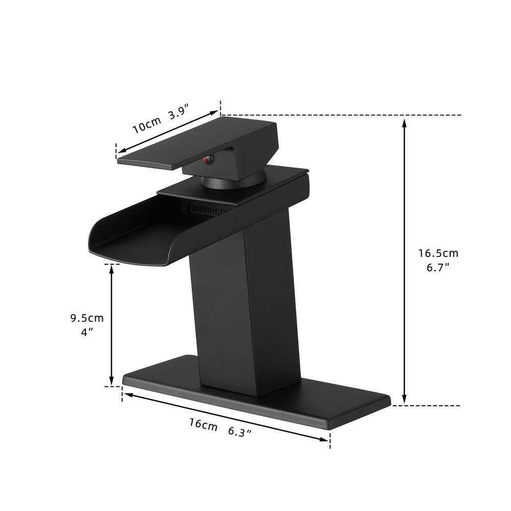 BWE Black Bathroom Faucet Waterfall Single Handle Bathroom Faucet One Hole Bathroom Sink Faucet with Supply Line Lavatory Vanity Mixer Tap Deck Mounted Matte Black