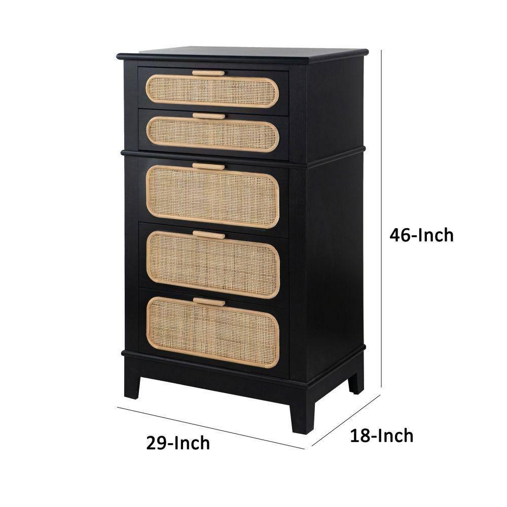46 in. Dana 5 Drawers Tall Dresser Chest, Black