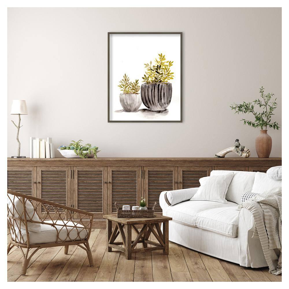 Amanti Art 34"x41" Gray Potted Plants by Marcy Chapman Wood Framed Wall Art Print