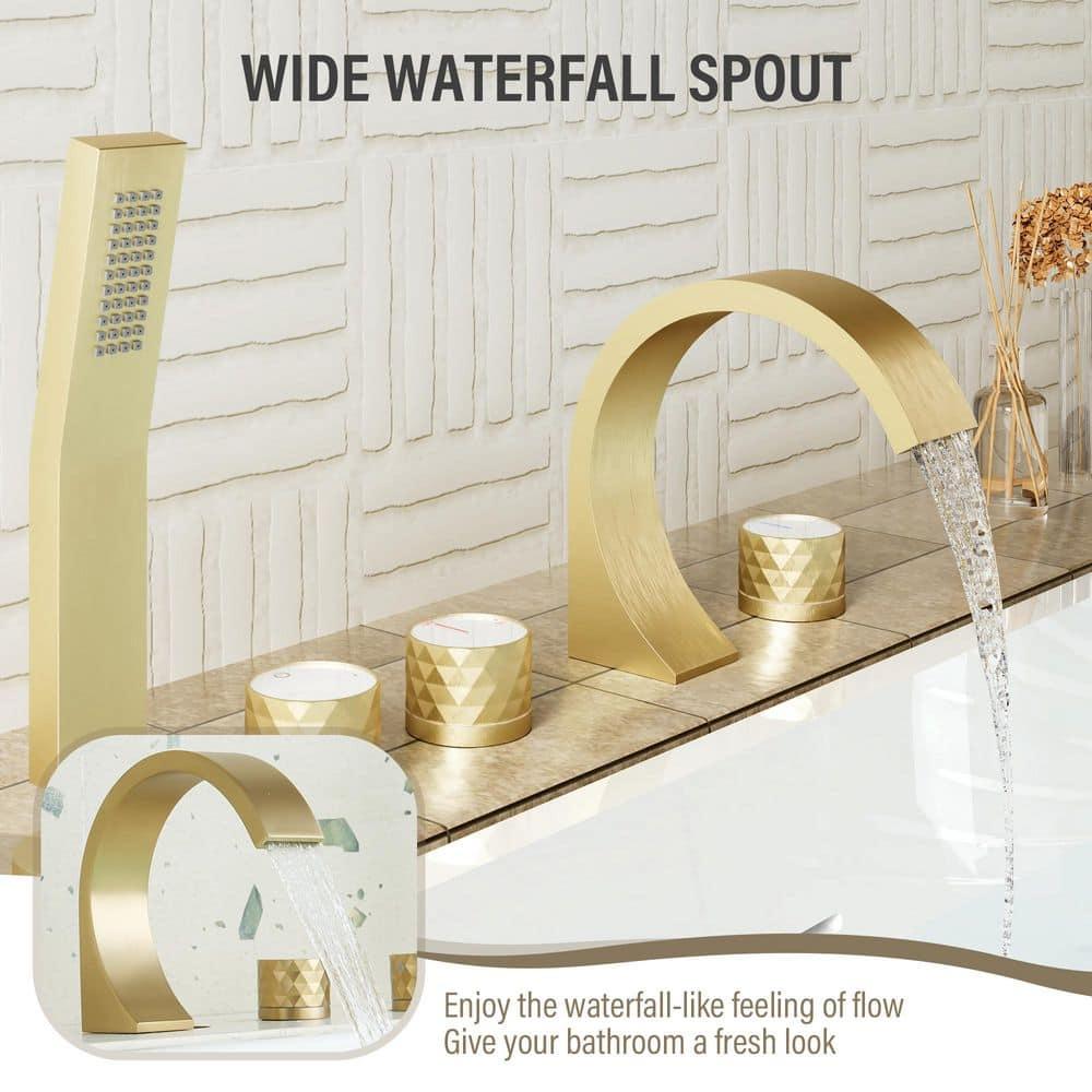 3 Handles Deck Mounted Bathroom Tub Faucet Trim with Handshower