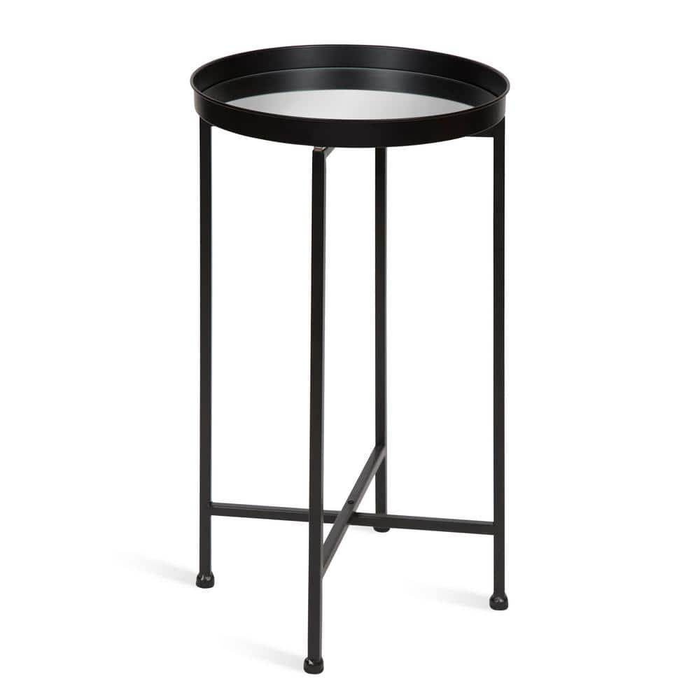 Kate and Laurel Celia Round Metal Tea Table, 14x14x25.75, Black and Mirror
