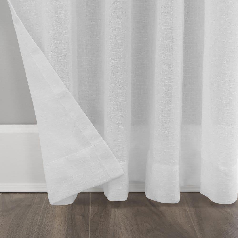 84"x52" Crushed Texture Anti-Dust Sheer Curtain Panel White - Clean Window: Modern Slub Linen Rod Pocket