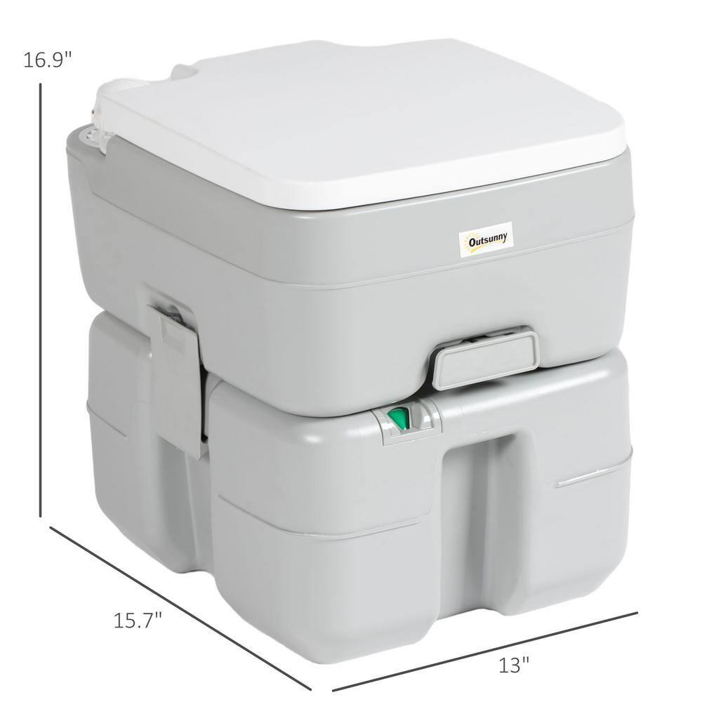 Outsunny 5.3 Portable Camping Toilet, Porta Potty with Level Indicator and Anti-Leak Handle Pump for Boating, Hiking, Travel, RV