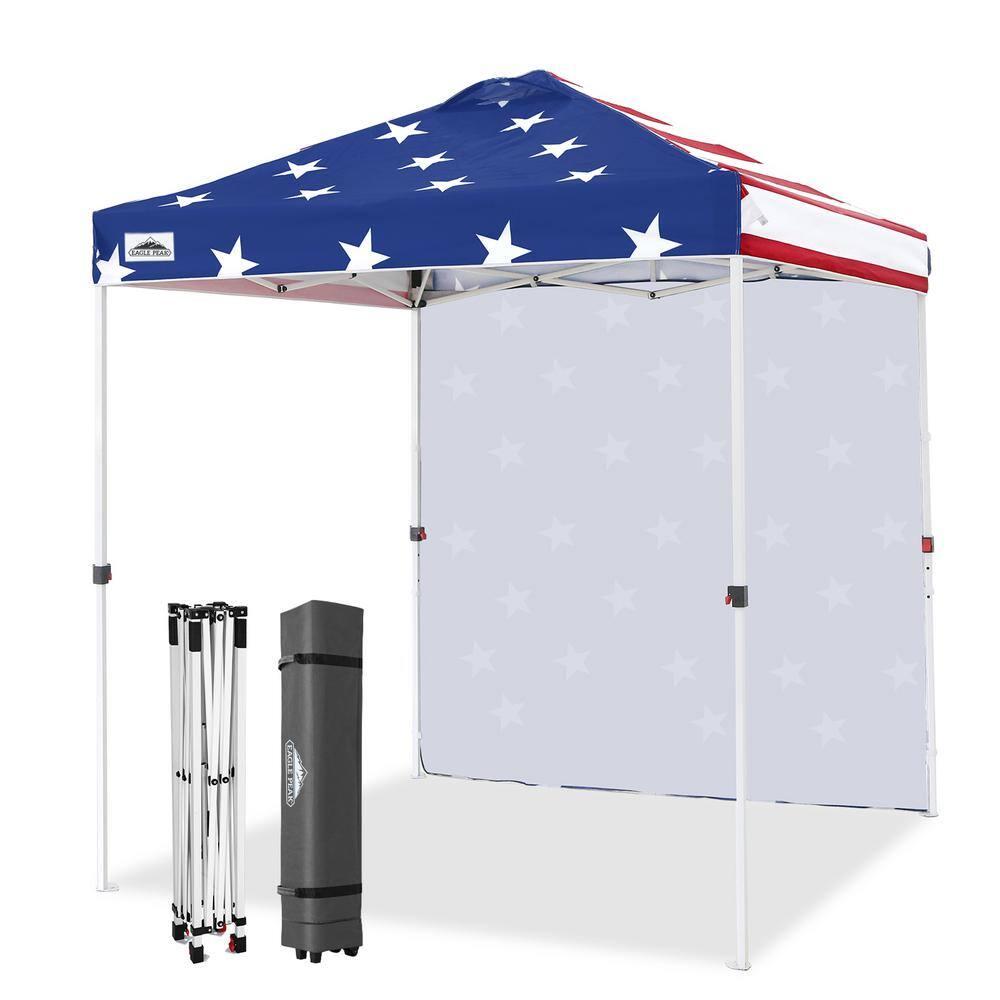 EAGLE PEAK 6.6 x 6.6 ft Easy Set Up Straight Leg Pop Up Outdoor Canopy with One Removable Wall,American Flag