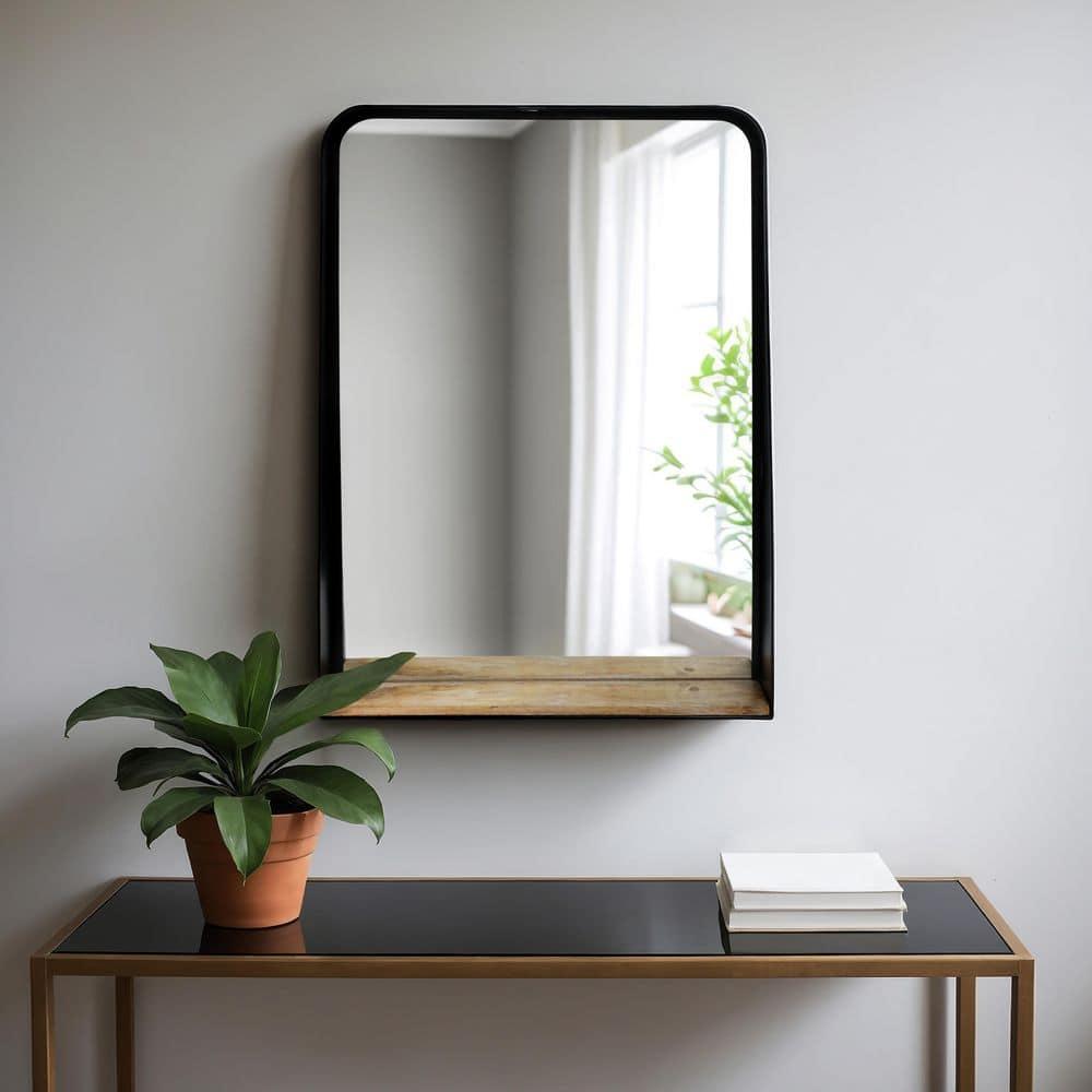 Sagebrook Home Metal, 22x30 Mirror with Shelf, Black/brown