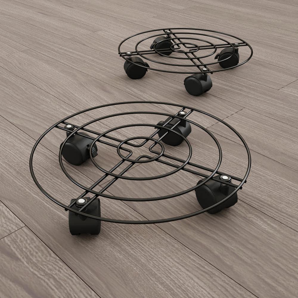 Pure Garden Metal Plant Caddy-Set of 2 Round Stand on Wheels