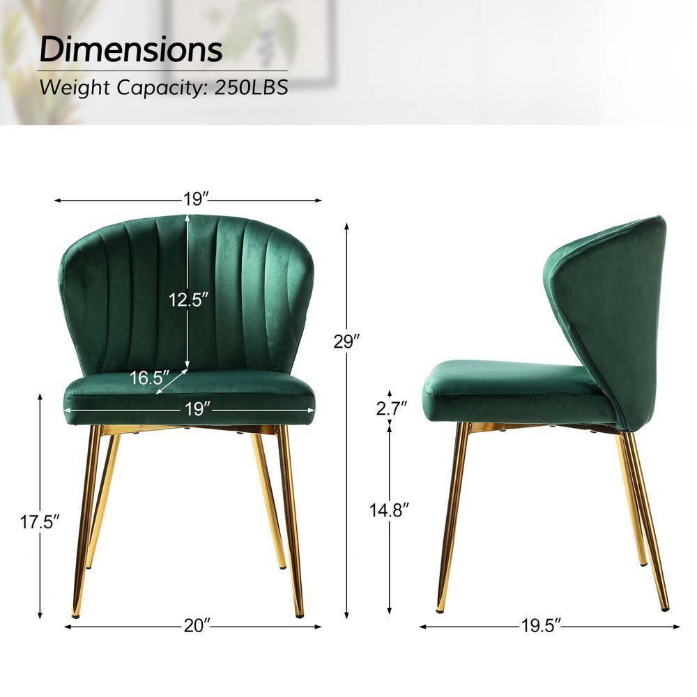 Velvet Wingback Dining Chair Upholstered Makeup Vanity Chair Gold Metal Legs Home Bedroom Green