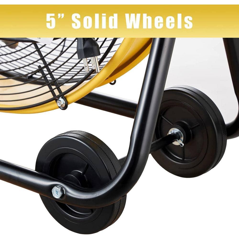 24 in. 3 Speeds High Velocity Internal Oscillating Barrel Floor Fan in Yellow with Powerful 1/4 Motor