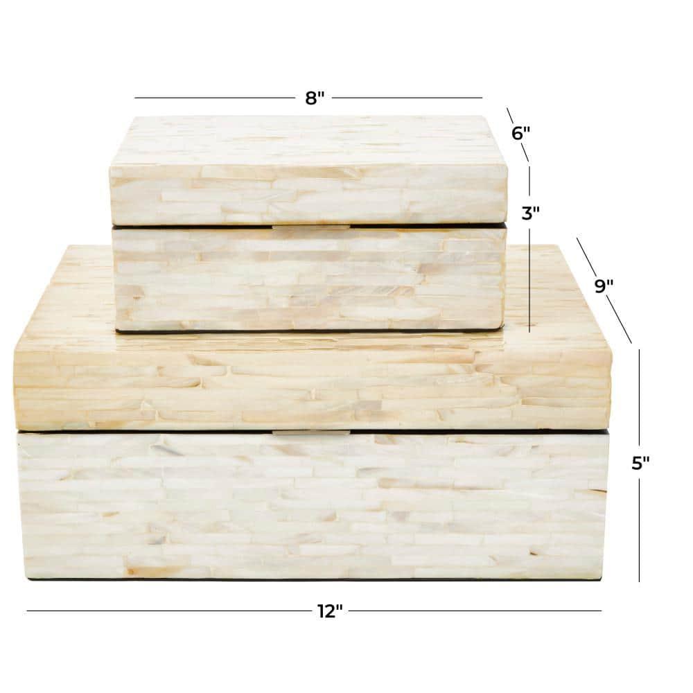Set of 2 Mother of Pearl Wooden Boxes Light Cream - Olivia & May