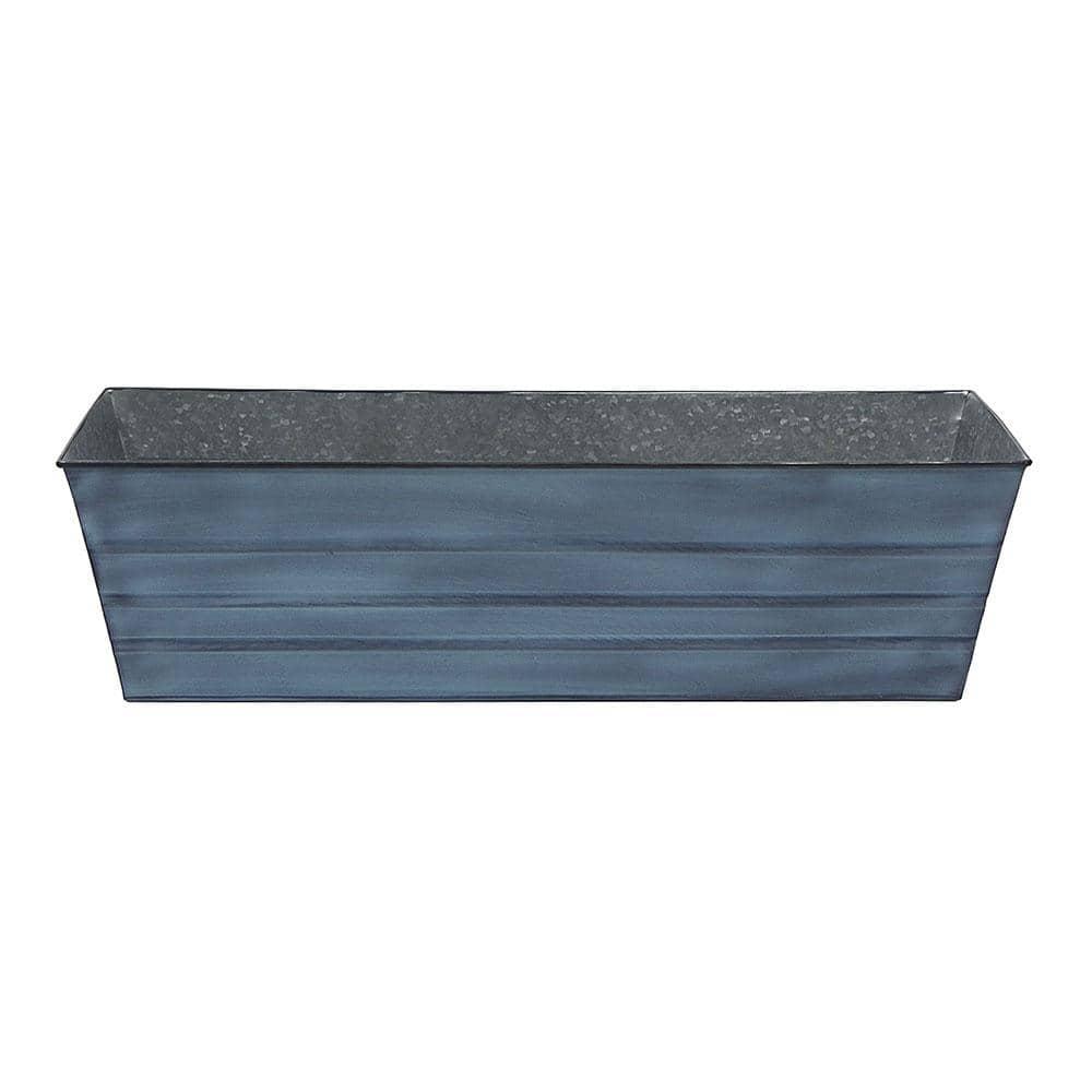 35.25" Large Galvanized Steel Flower Box Planter Nantucket Blue - ACHLA Designs: Wall-Mountable, Patina Finish, Rolled Edge