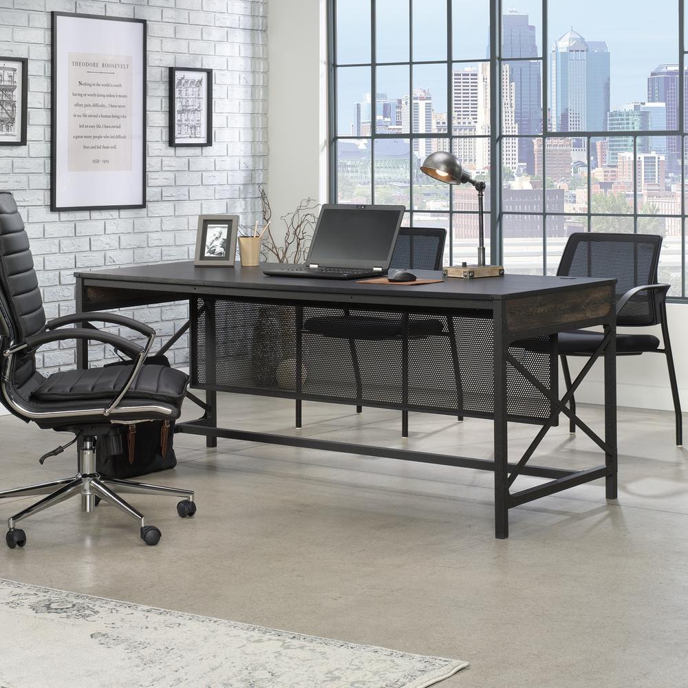 Sauder Foundry Road Engineered Wood/Metal 72x30 Table Desk in Carbon Oak