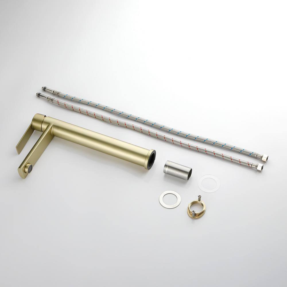 Single Handle Vessel Sink Faucet, Single Hole Tall Bathroom Faucet in Brushed Gold