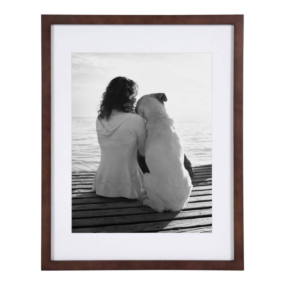 DesignOvation Gallery Rectangle Wood Wall Frame, 14x18 matted to 11x14, Walnut Brown
