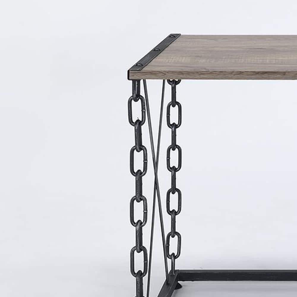 Acme Furniture 48" Jodie Console Table Rustic Oak and Antique Black Finish: Melamine Veneer, Metal Frame, Spot Clean