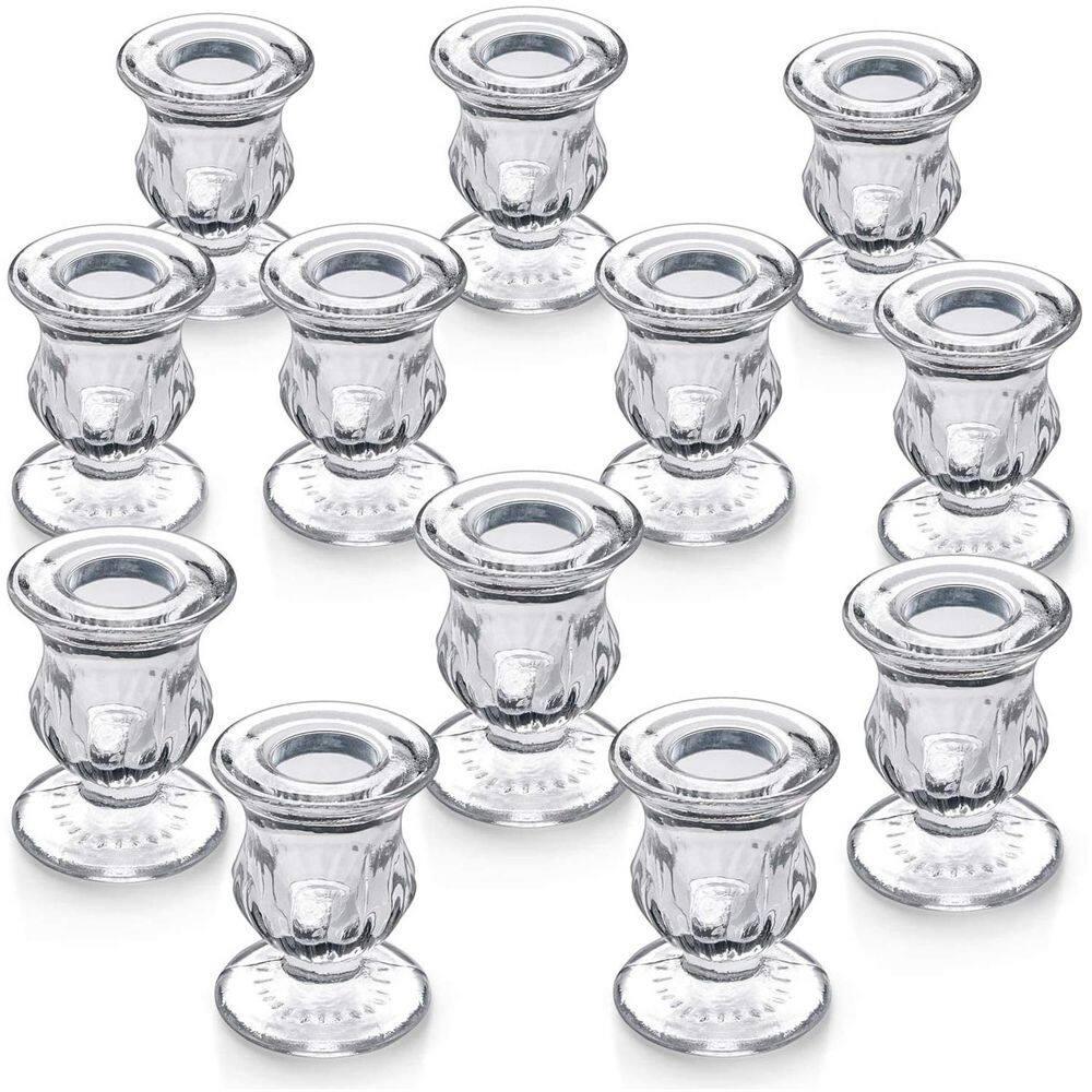 Juvale 12 Pack Clear Glass Candle Holders for Candlesticks, Taper Candles, Wedding Centerpieces, 2 x 2.3 x 2 In