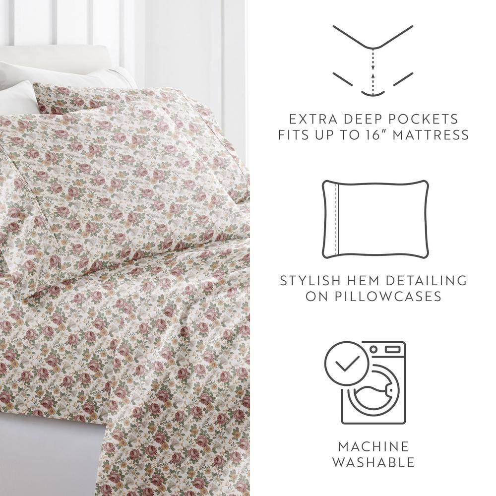 IEnjoy Home 4 Piece Sheet Set Patterned Microfiber Ultra Soft Bedding in Floral Dream