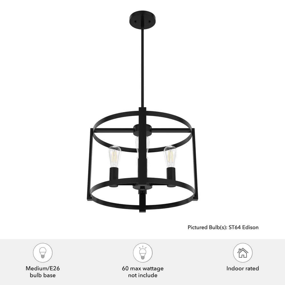 18" 4-Light Astwood Chandelier Black - Hunter Fan: Modern Metal Ceiling Fixture, UL Listed, Dimmable