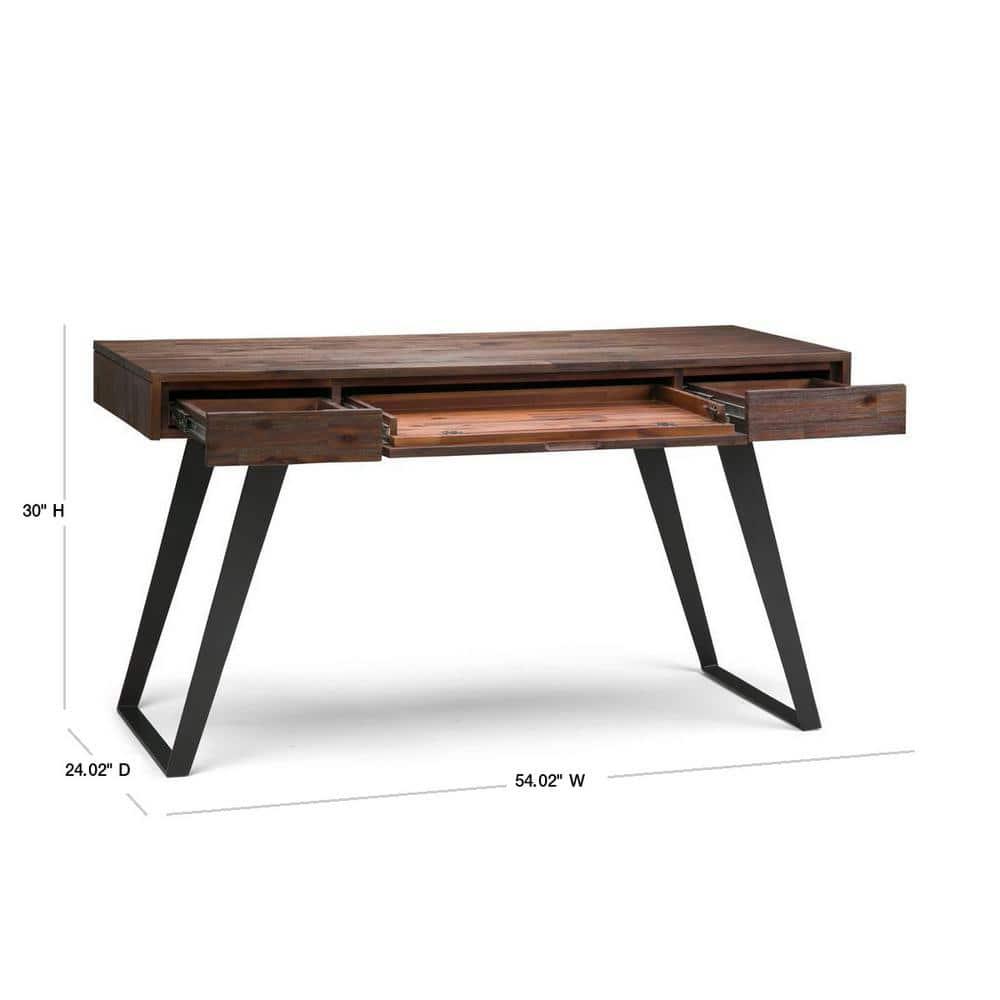 Simpli Home Lowry Solid Acacia Wood Desk, Industrial Style with Keyboard Tray and 2 Drawers