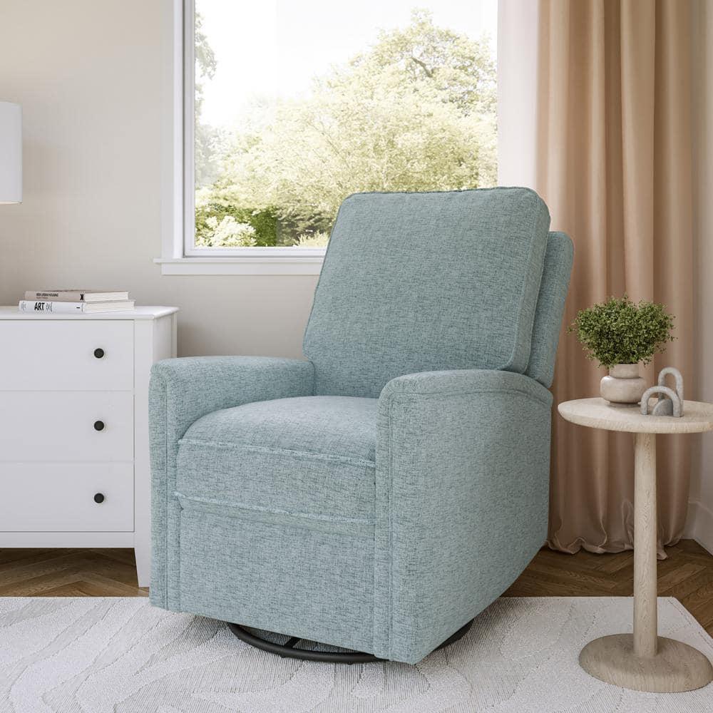 CorLiving Jasmine Swivel Glider Press-Back Recliner Chair Blue: Upholstered Polyester, Metal & Wood Frame, 300lb Capacity