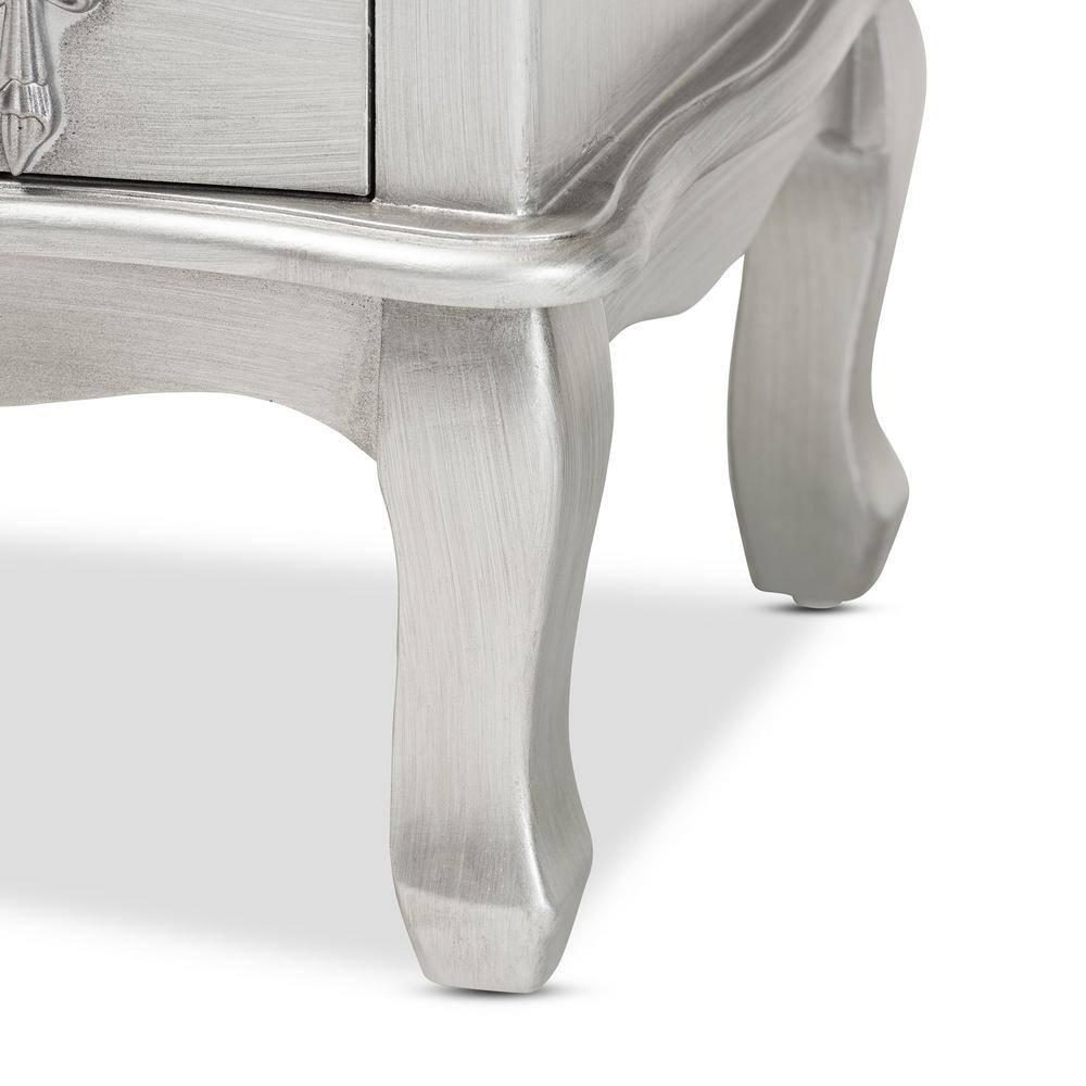 Callen Brushed Wood 4 Drawer Nightstand Silver - Baxton Studio
