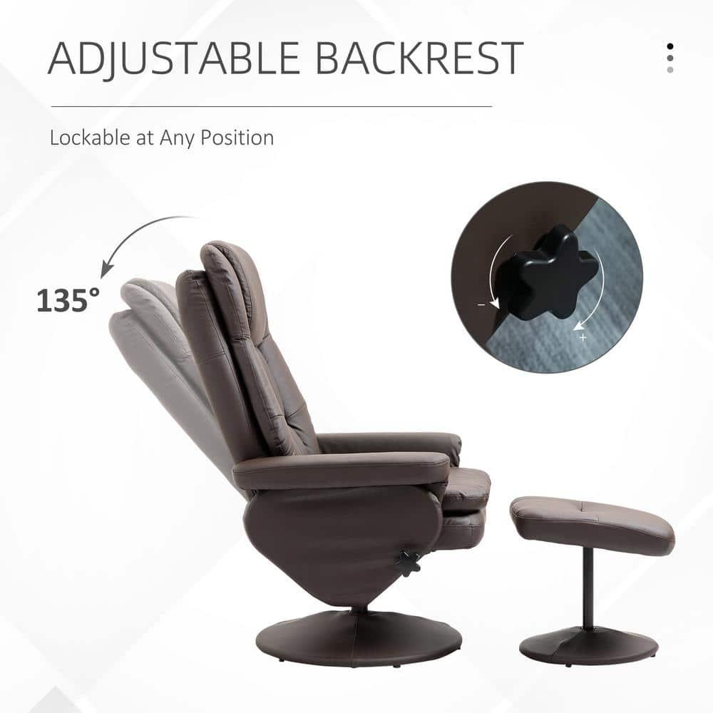 Hokku Designs Recliner And Ottoman With Wrapped Base, Swivel PU Leather Reclining Chair With Footrest For Living Room, Bedroom And Home Office
