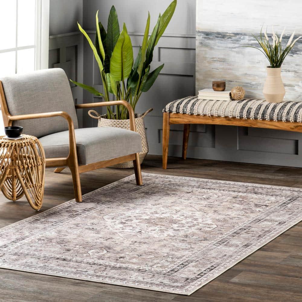 Nuloom Davi Faded Spill Proof Treated Pet Friendly Premium Machine Washable Area Rug, 9' x 12', Stone