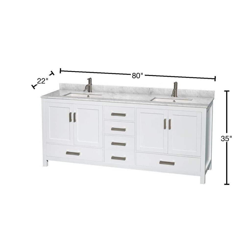Wyndham Collection Sheffield 80" Freestanding Double Bathroom Vanity with Marble Top
