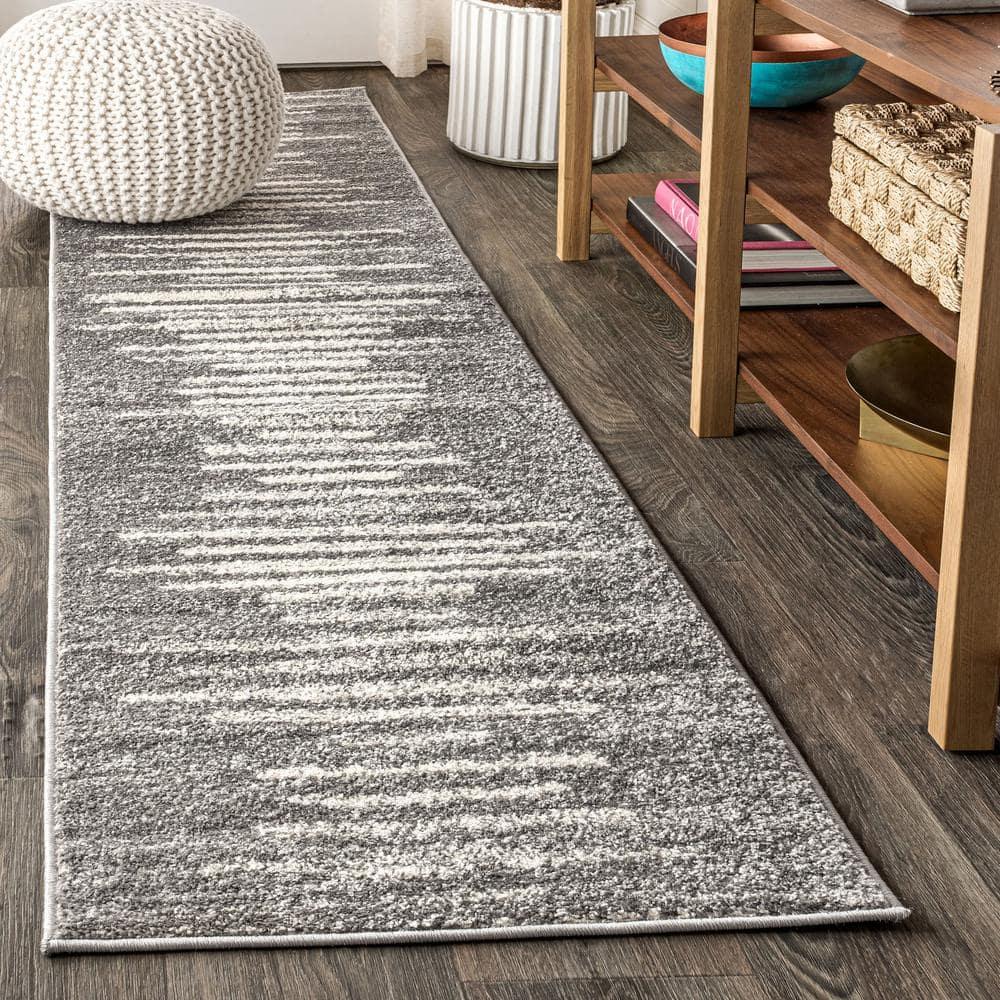 2'x8' Aya Berber Stripe Geometric Runner Rug, Gray/Cream - JONATHAN Y