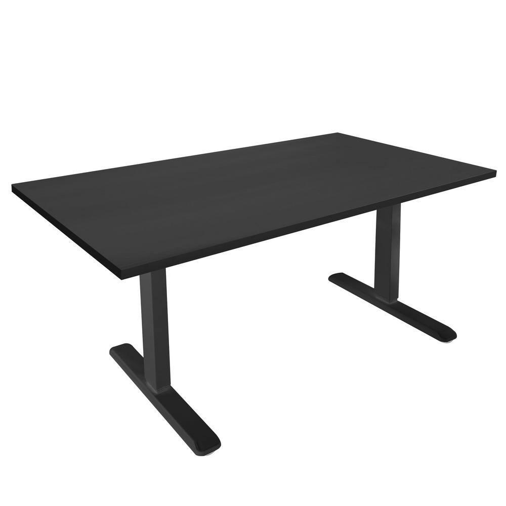Mount-It! Height Adjustable Electric Sit-Stand Black Desk with Black Tabletop