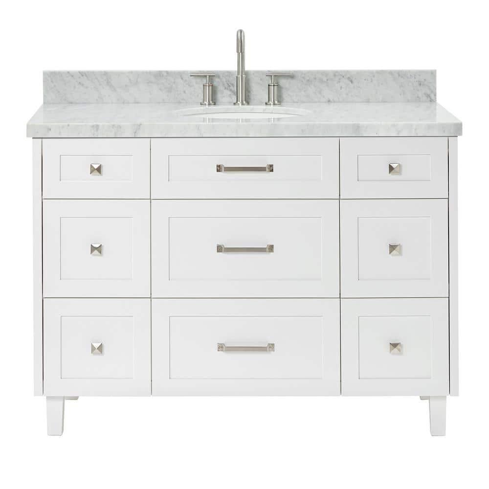 ARIEL Monrow 49 Single Sink Bathroom Vanity with Italian Carrara Marble Top