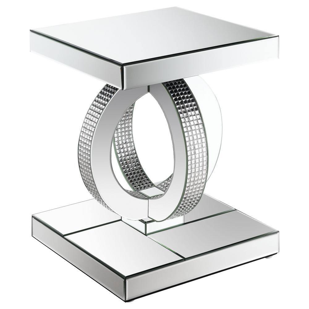 Breena Mirrored End Table with Acrylic Crystals Silver - Coaster