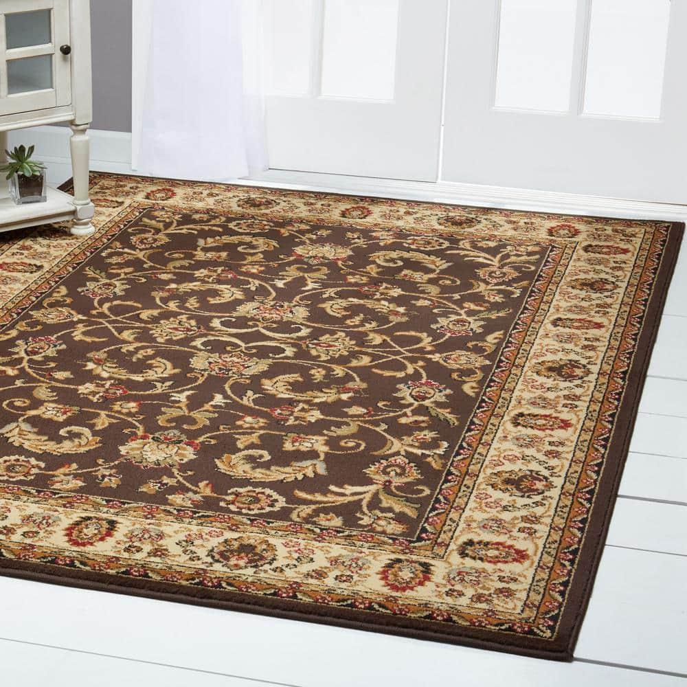 Home Dynamix Royalty Elati Traditional Ornate Damask Runner Area Rug, Brown/Ivory, 1'9"x7'2"