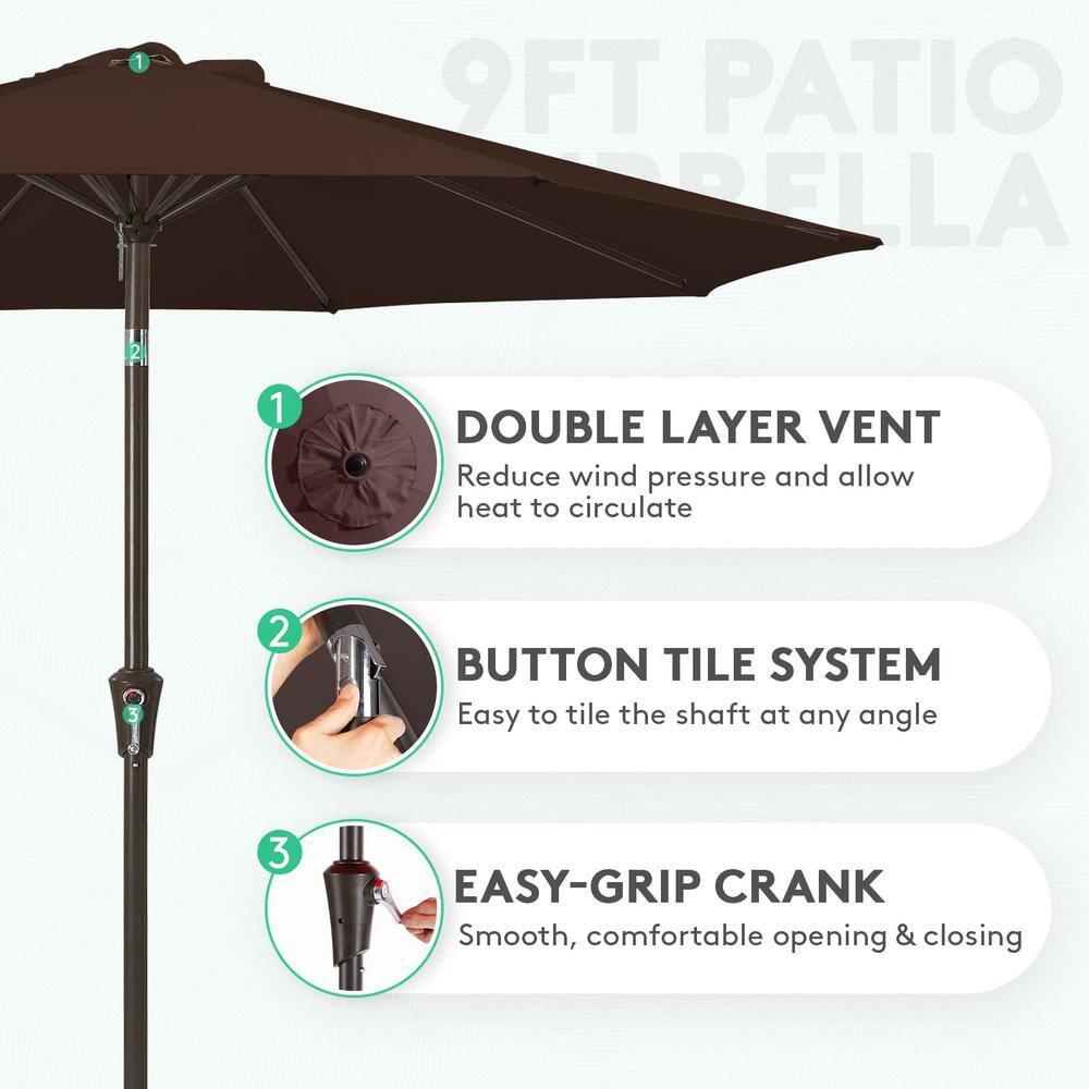 WestinTrends 9 Ft Outdoor Patio Market Table Umbrella with Tilt and Crank, Coffee