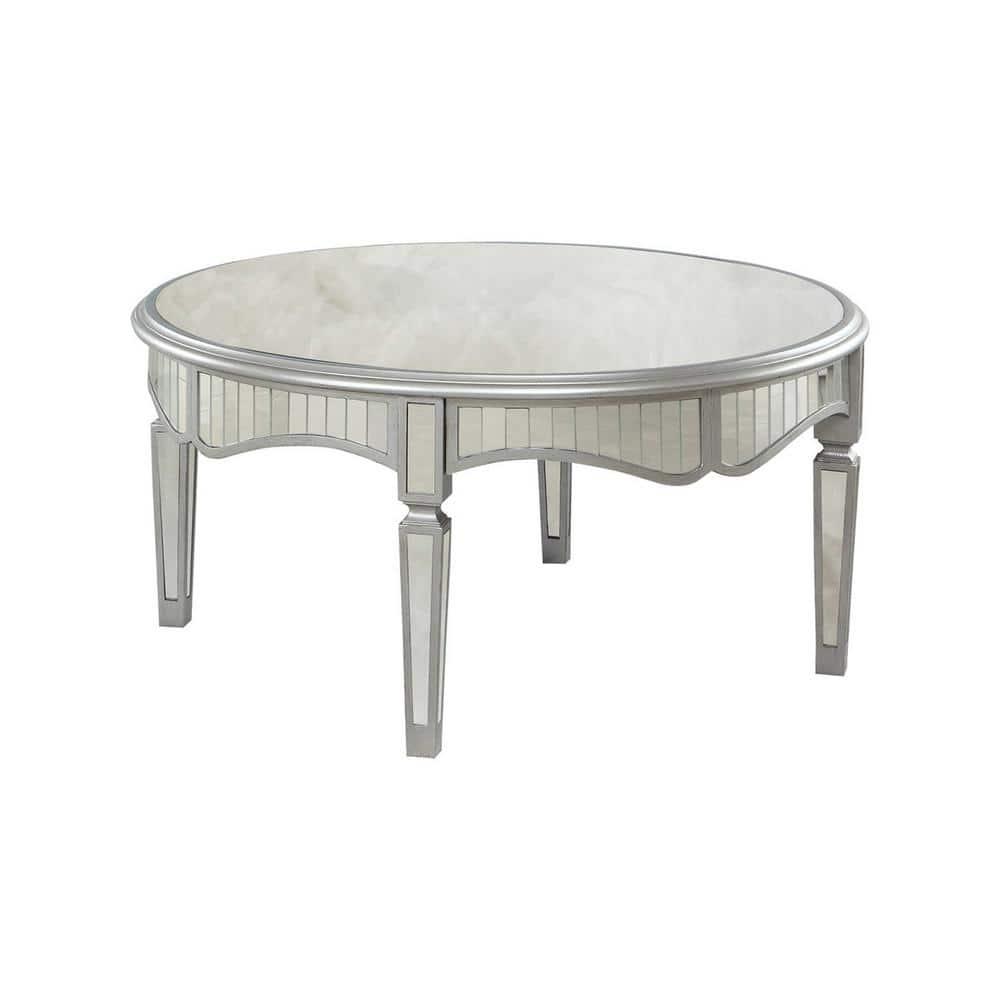 Best Master Royal Glam Round Mirrored Glass Coffee Table in Silver