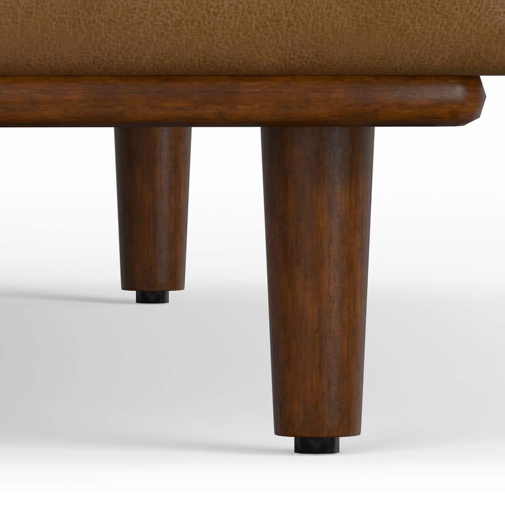 Simpli Home Morrison Genuine Leather Sofa, Mid-Century Modern Couch for Living Room, Handcrafted with Removable Cushions