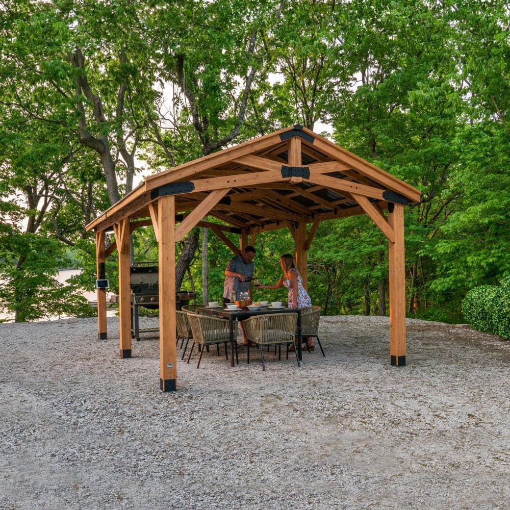 Backyard Discovery Norwood 24' x 12' Cedar Wood Gazebo, Galvanized Steel Roof, PowerPort