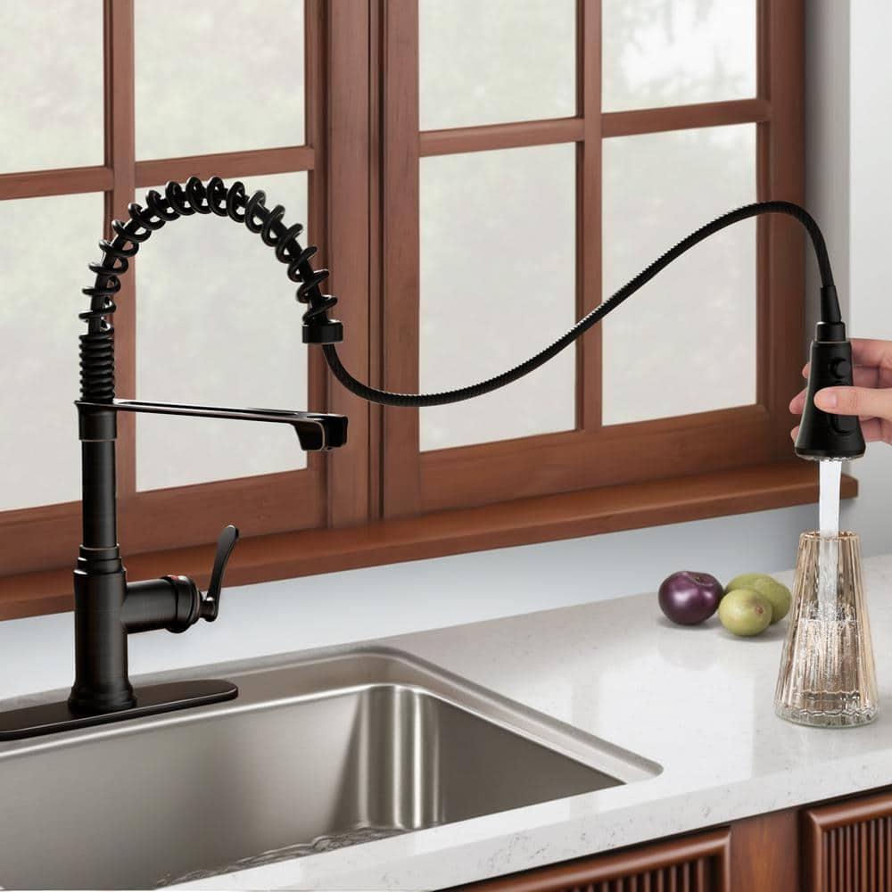 FORIOUS Rustic Kitchen Faucet with Pull Down Sprayer Oil Rubbed Brown, 3 Modes Stainless Steel High Arc Vintage Spring Sink Faucet 1 or 3 Holes for Pot Filler, Farmhouse Camper Wet Bar