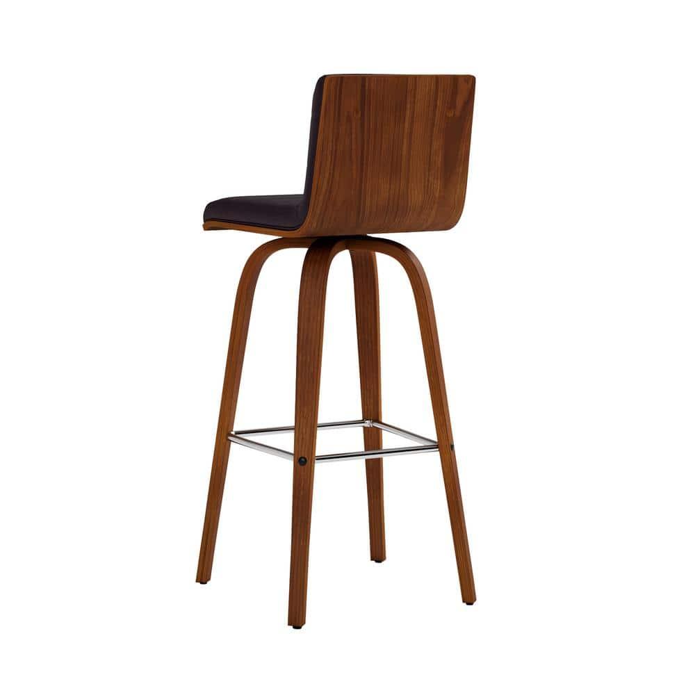 Armen Living 30" Vienna Faux Leather Barstool Brown: Mid-Century Modern, Wood Legs, Padded Back, Fixed Height