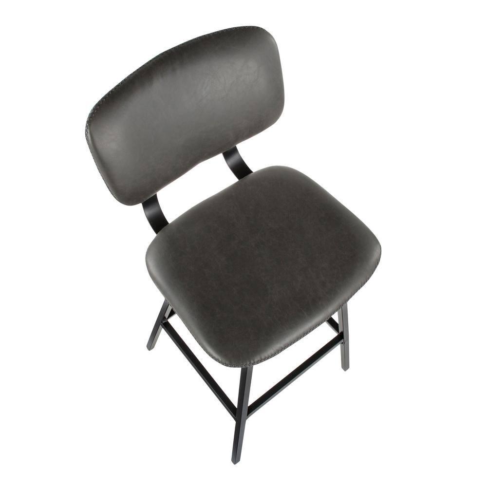 Foundry Contemporary Barstool in Black Metal and Grey Faux Leather with Grey Zig Zag Stitching by LumiSource - Set of 2
